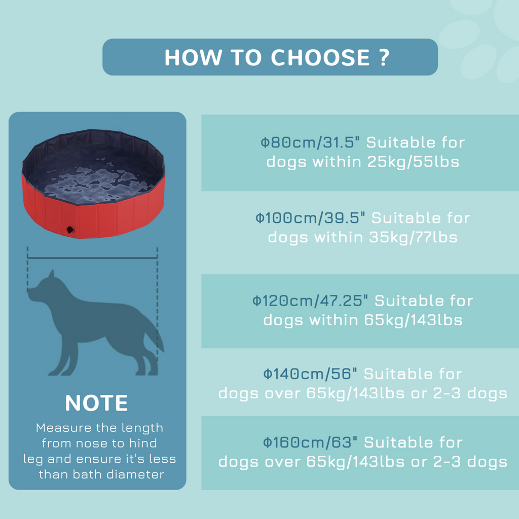 Pawhut 120cm Foldable Pet Paddling Pool - Indoor/Outdoor, Easy Clean