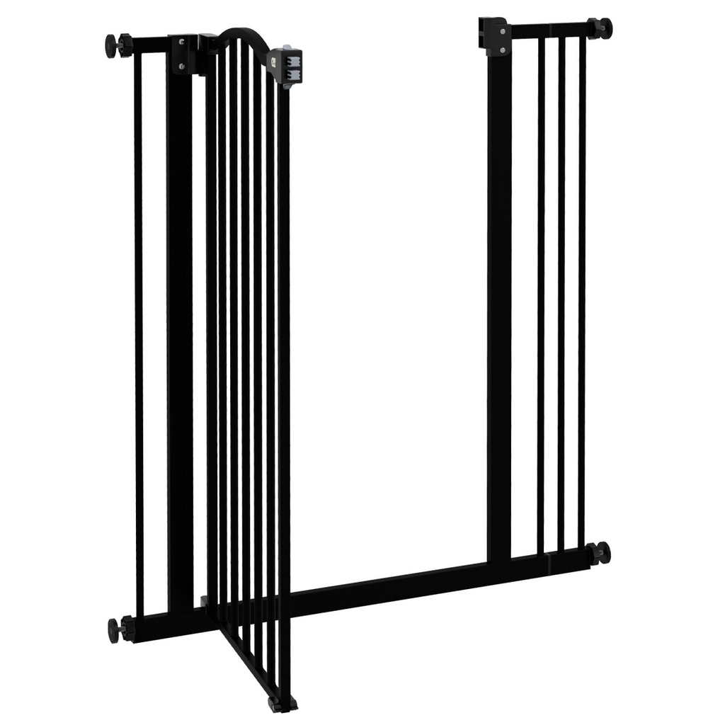 PawHut 74-87cm Metal Pet Gate with Auto-Close Door and Double Lock - Black