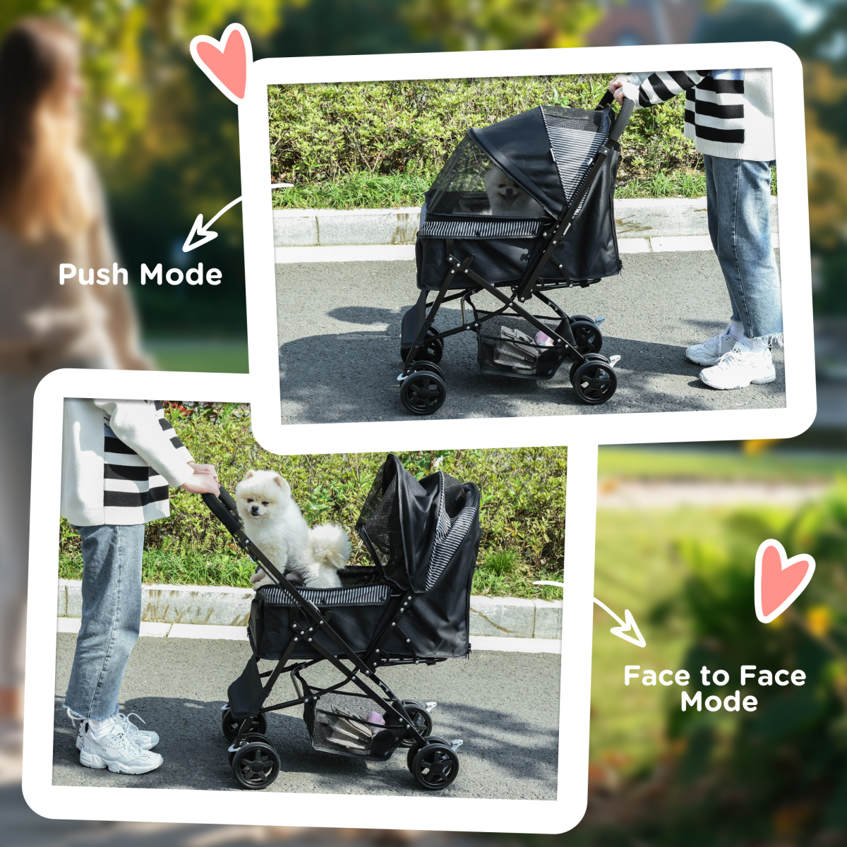 Foldable Pet Stroller with Reversible Handle - Four-Wheel Travel Carriage Black