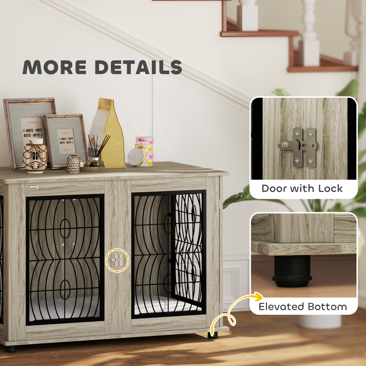 PawHut 44.5-Inch End Table Dog Crate with Cushion & Locking Door