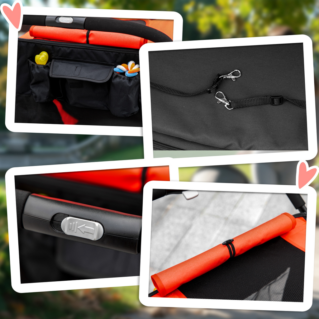 PawHut Foldable Dog Carriage with Universal Wheels and Shock Absorber - Red