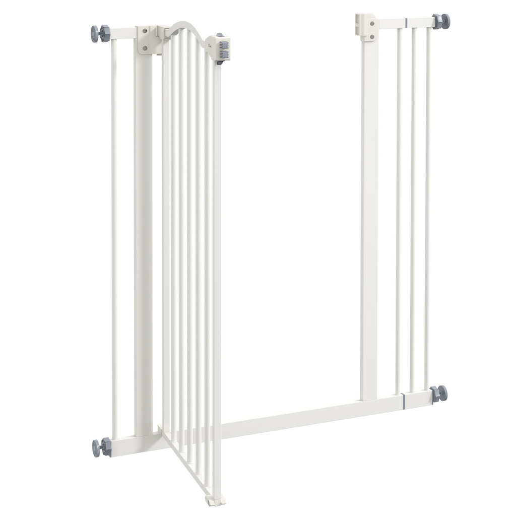 PawHut Adjustable 74-87cm Metal Pet Gate with Auto-Close, Double Locking, White