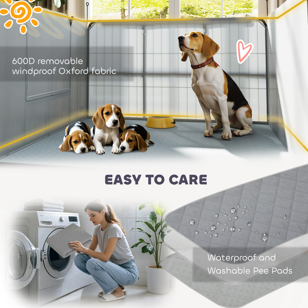 PawHut 7-Panel Whelping Box & Playpen for Small–Medium Dogs, 2 Rooms