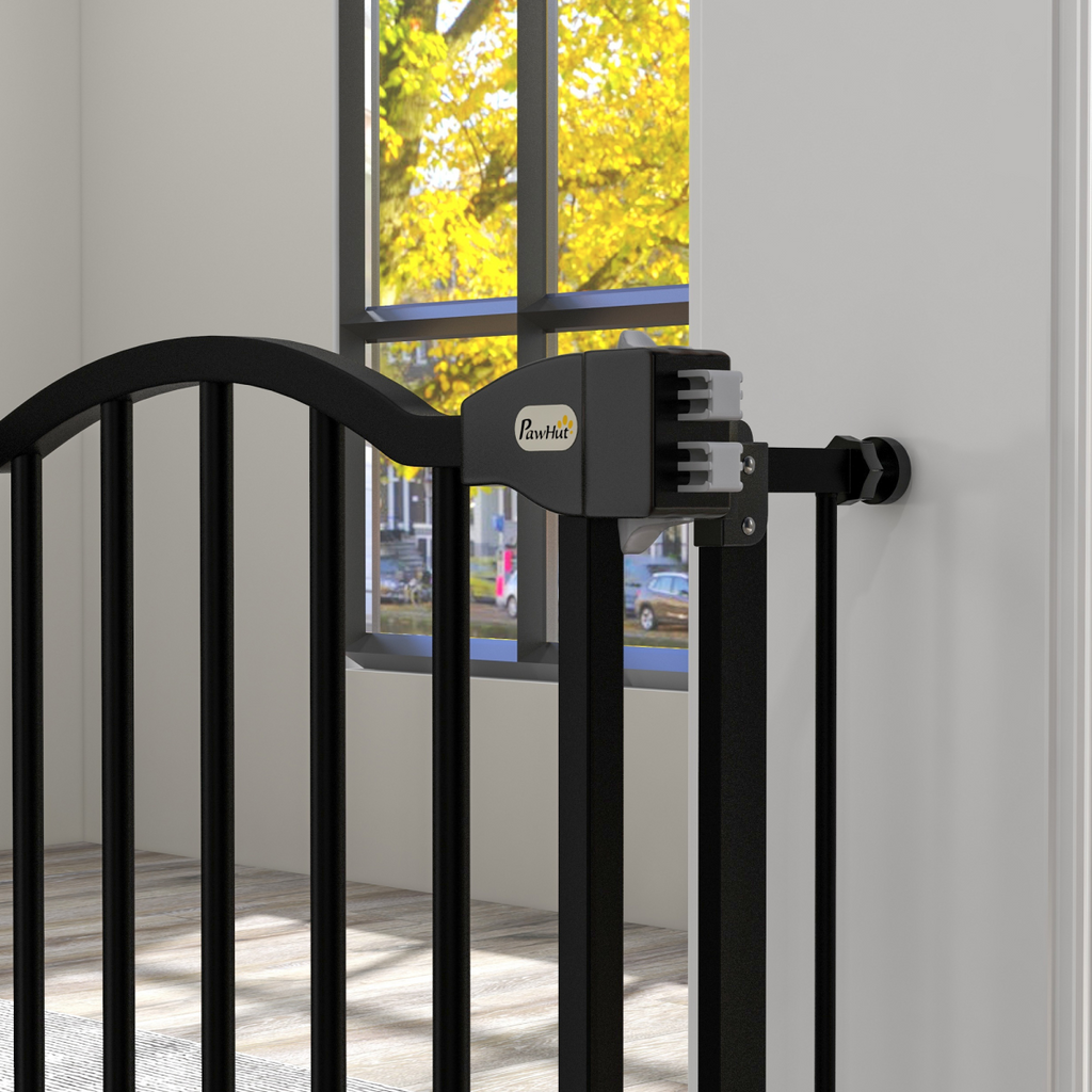 PawHut 74-94cm Adjustable Metal Pet Gate with Auto-Close Black