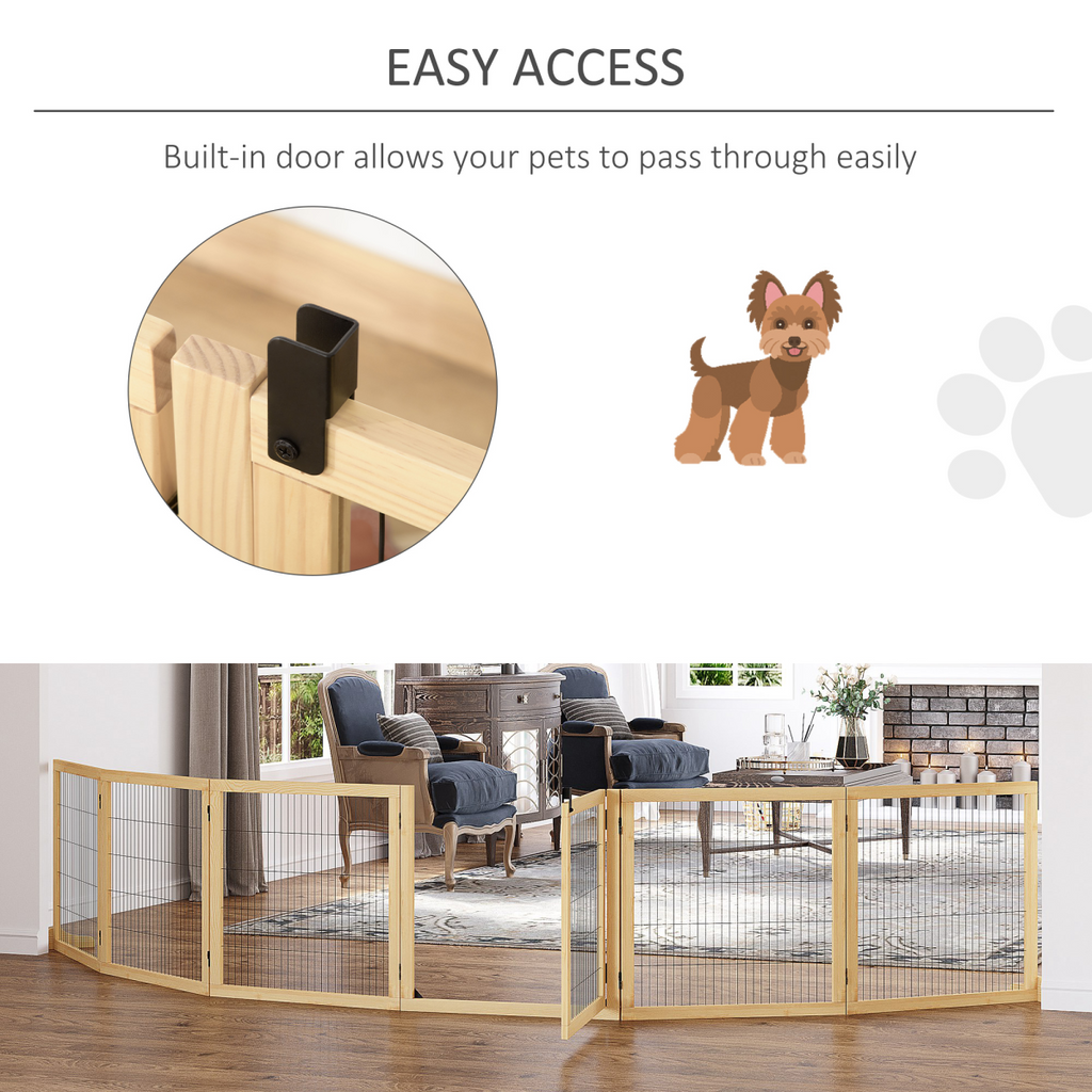 PawHut 6-Panel Freestanding Foldable Wooden Dog Gate Playpen 432cm