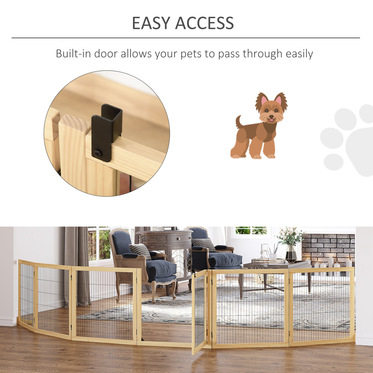 PawHut 6-Panel Freestanding Foldable Wooden Dog Gate Playpen 432cm