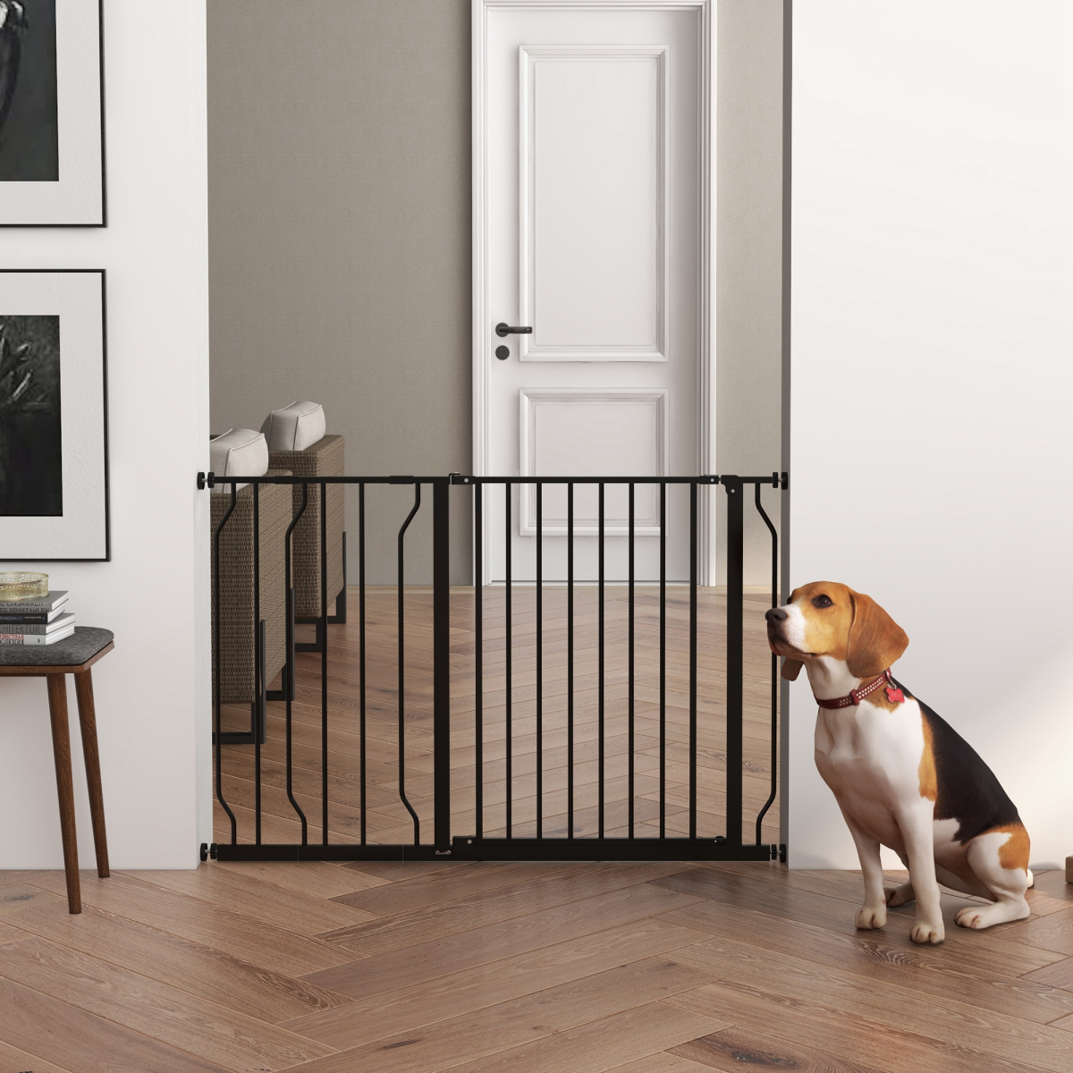 PawHut Wide Stair Dog Gate - Pressure-Fit, 75-115 cm, Black