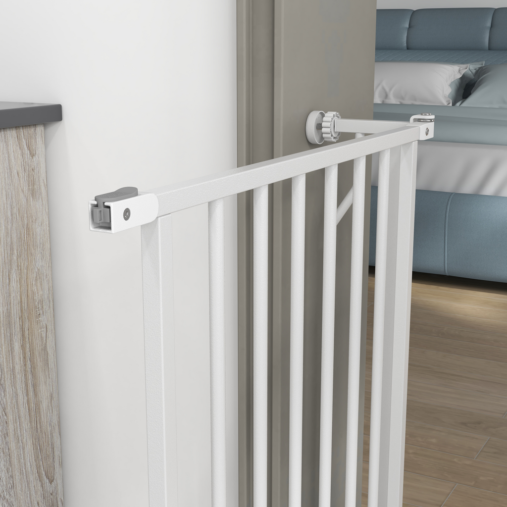 PawHut Wide Stair Gate with Door, Pressure-Fit, 75-85cm, White