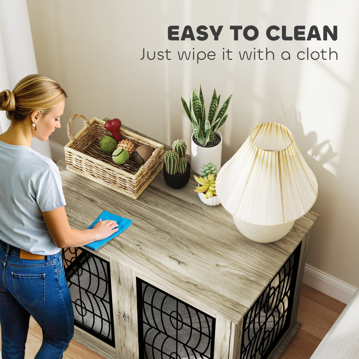 PawHut 37-In Dog Crate End Table Cushioned, Lockable, Ventilated for Large Dogs
