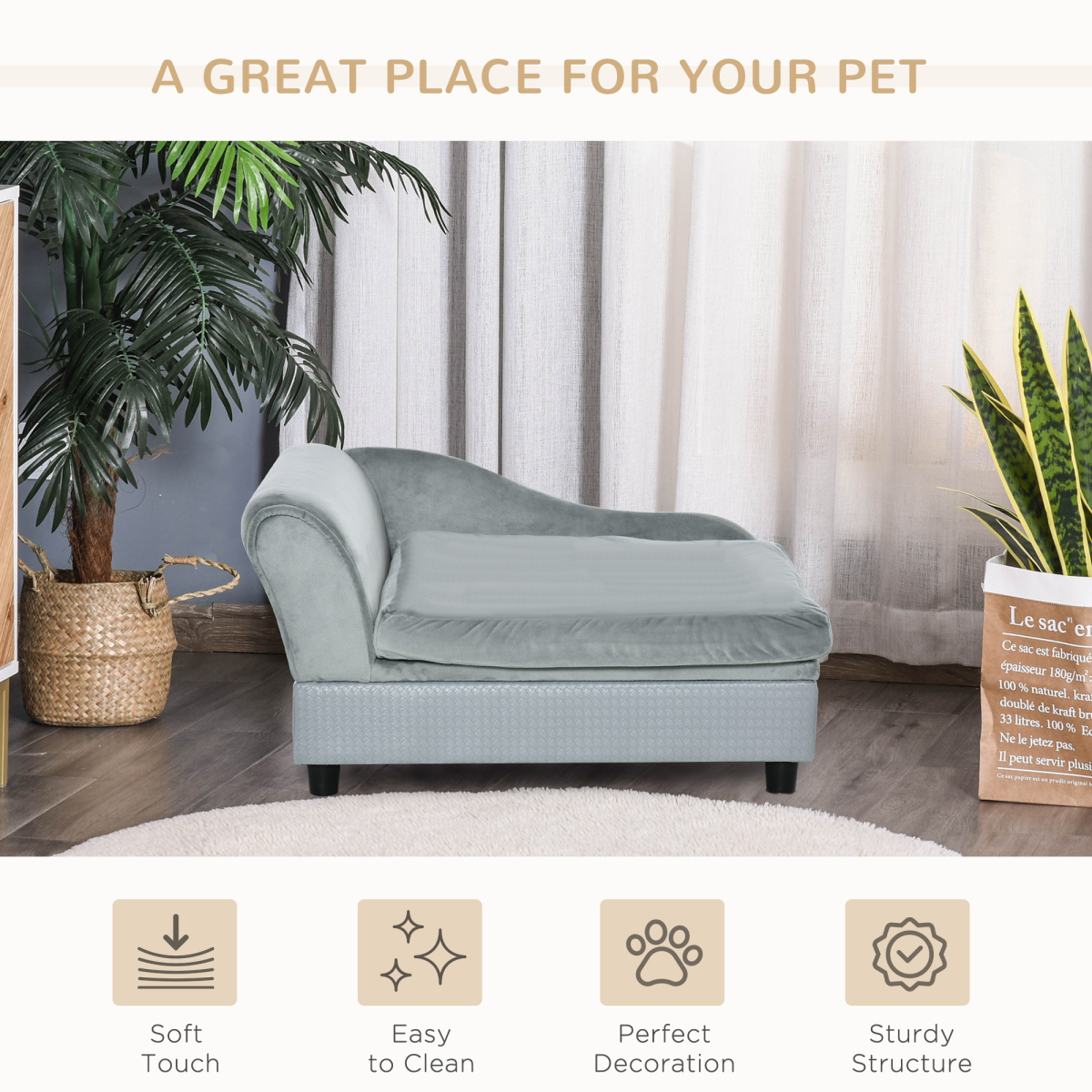 PawHut Cozy Pet Sofa Chair with Storage - Light Blue Cushion