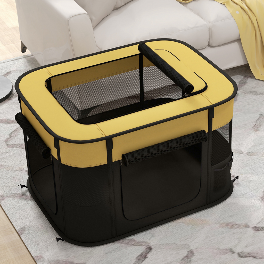 PawHut Portable Multi-Pet Play Pen for Small Animals - Yellow