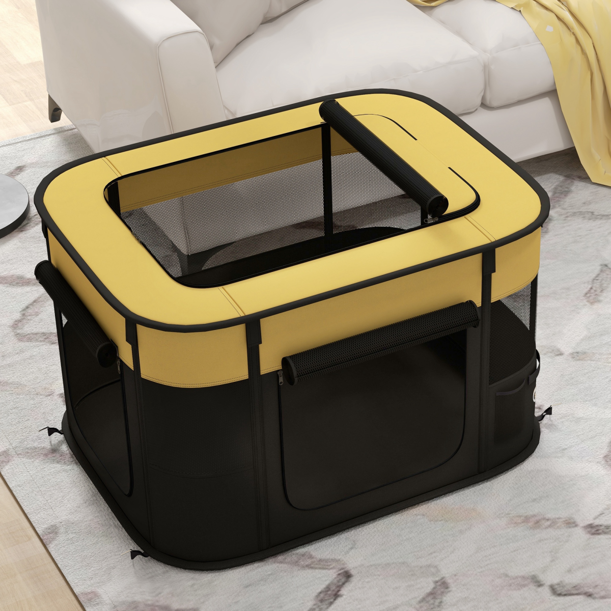 PawHut Portable Multi-Pet Play Pen for Small Animals - Yellow
