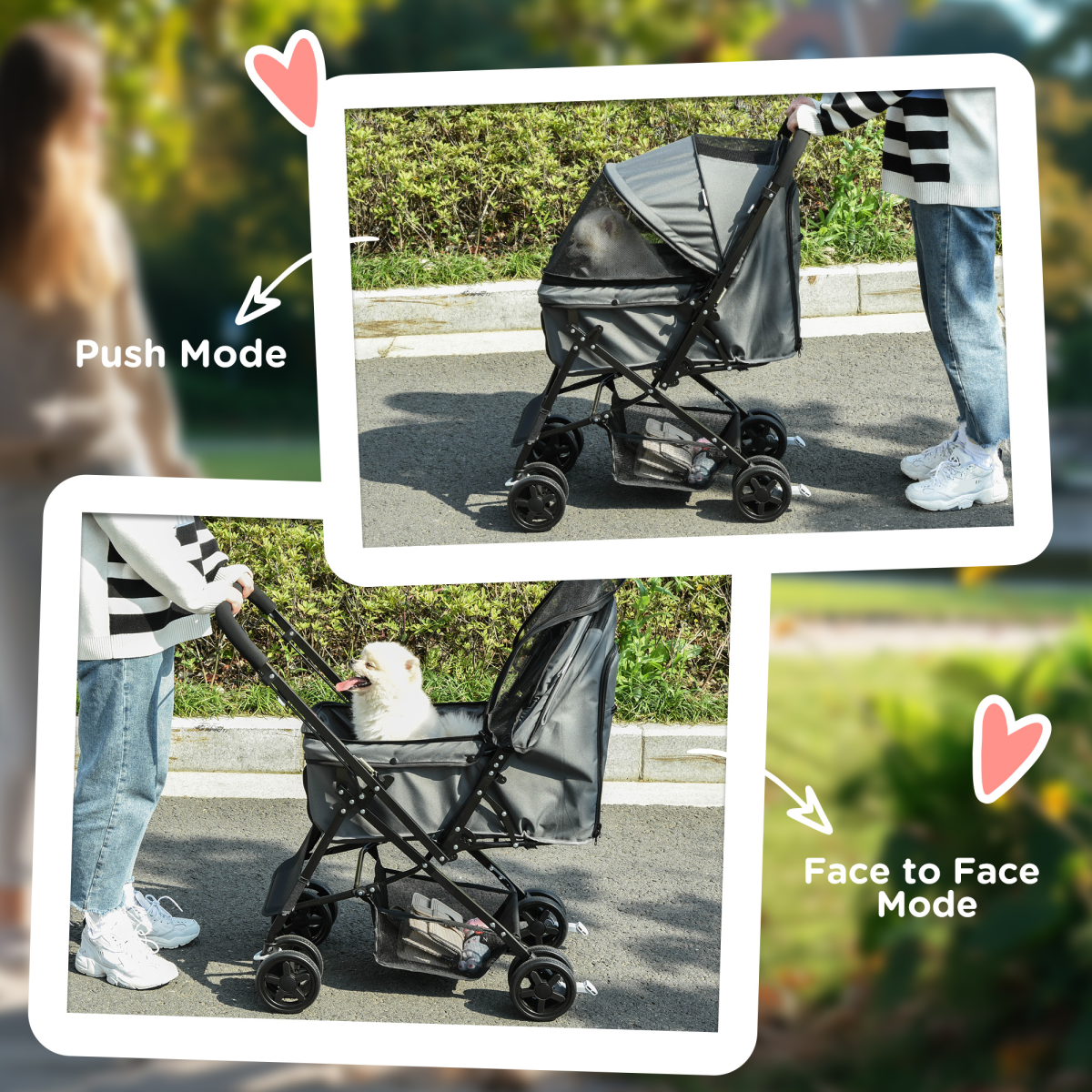 PawHut Foldable Pet Stroller with Reversible Handle - Grey