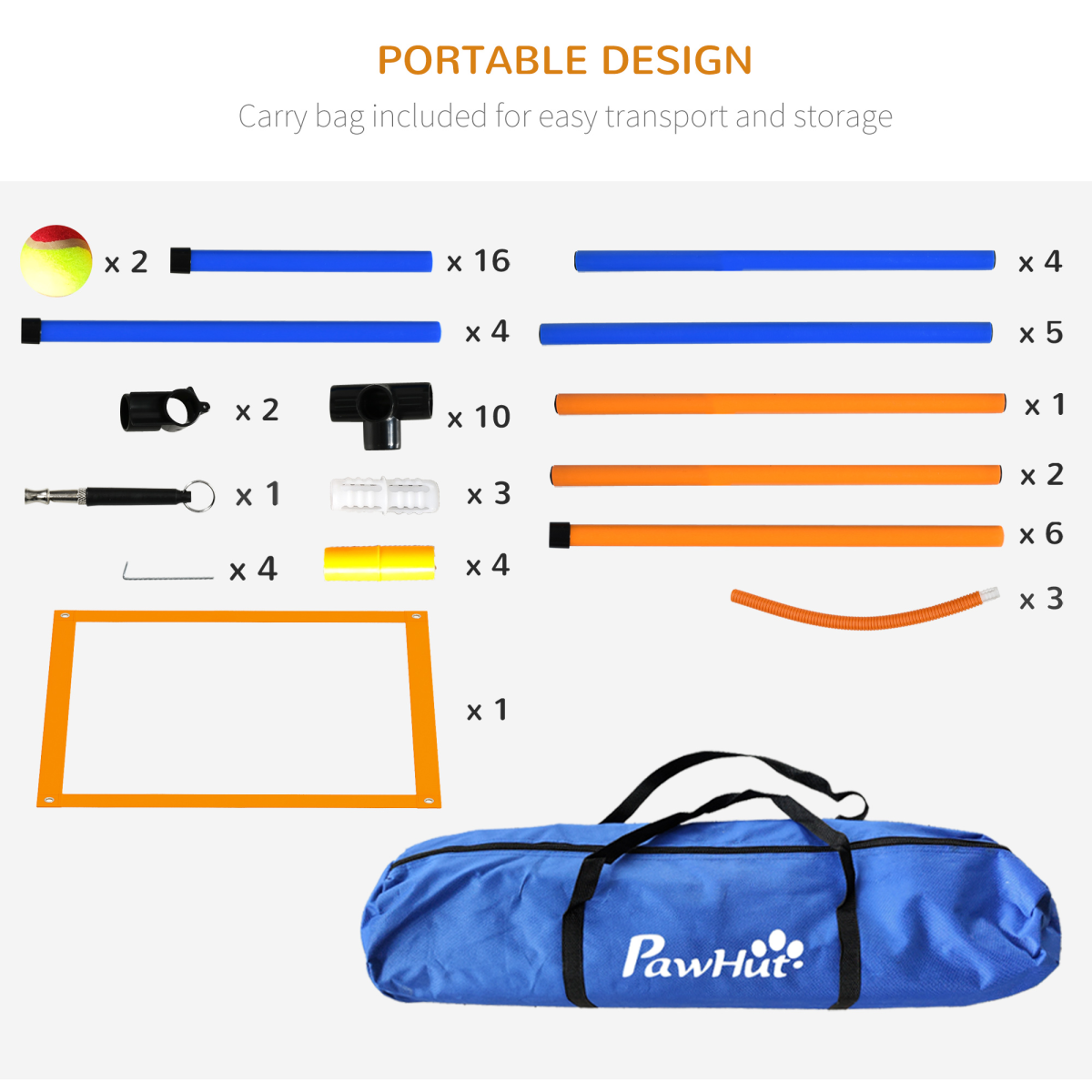 PawHut 4-Piece Dog Agility Set with Carry Bag - Poles, Hurdle, Ring, Pause Box