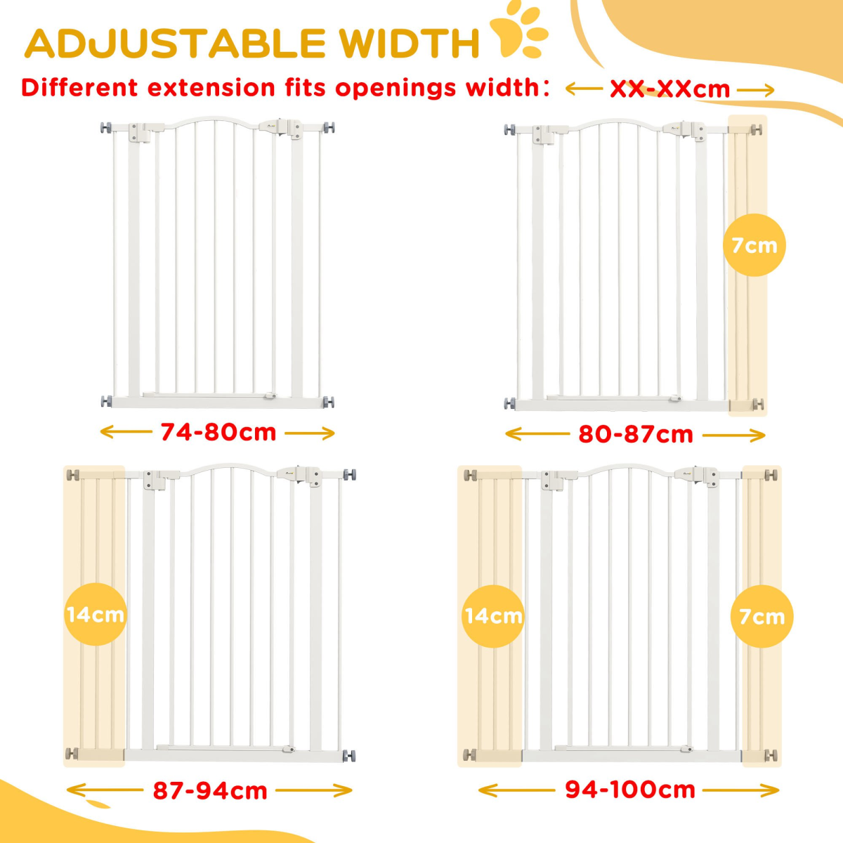 PawHut Adjustable Metal Pet Gate 74-100cm with Auto-Close Door - White