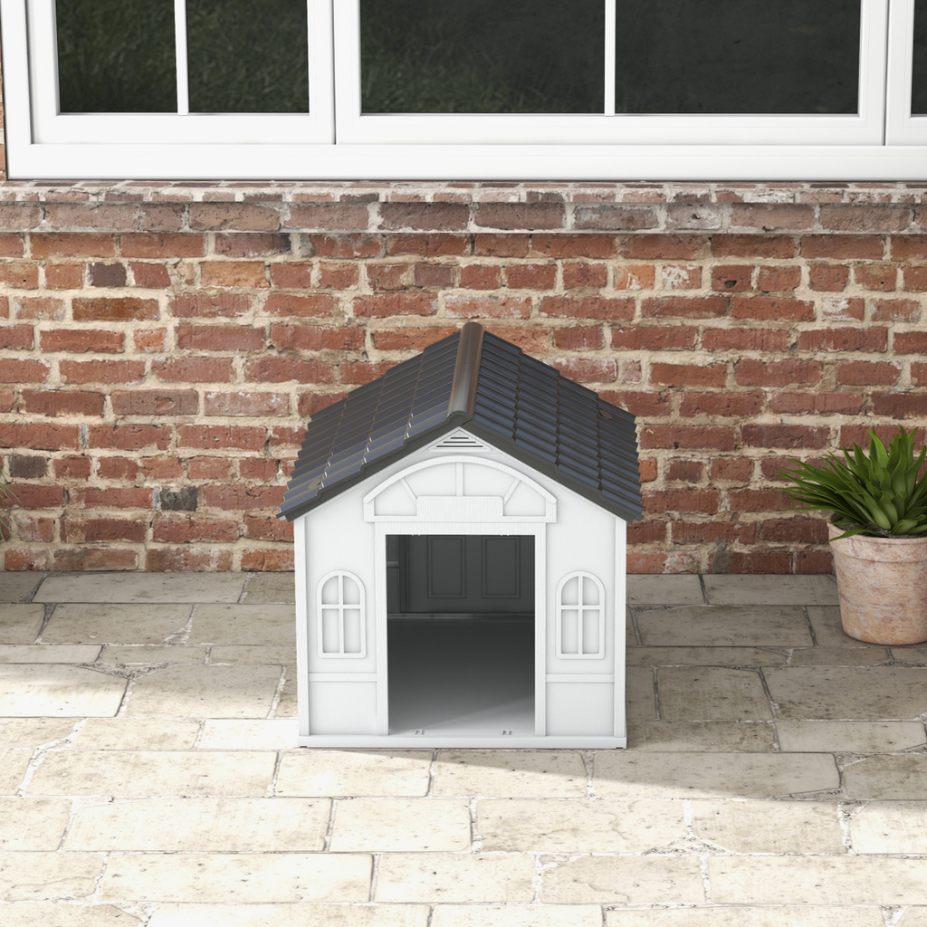 PawHut Weather-Resistant Medium Dog House, Grey, Easy Setup