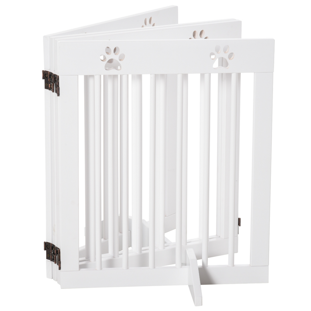 Freestanding 4-Panel Folding Wooden Dog Gate with Removable Feet