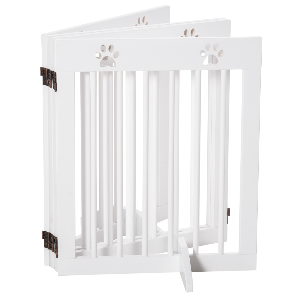Freestanding 4-Panel Folding Wooden Dog Gate with Removable Feet
