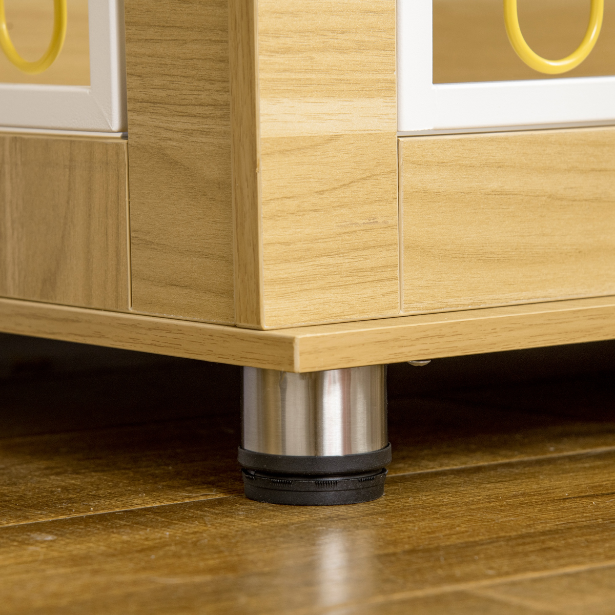 Oak-Style Dog Crate End Table with Plush Cushion & Double Doors