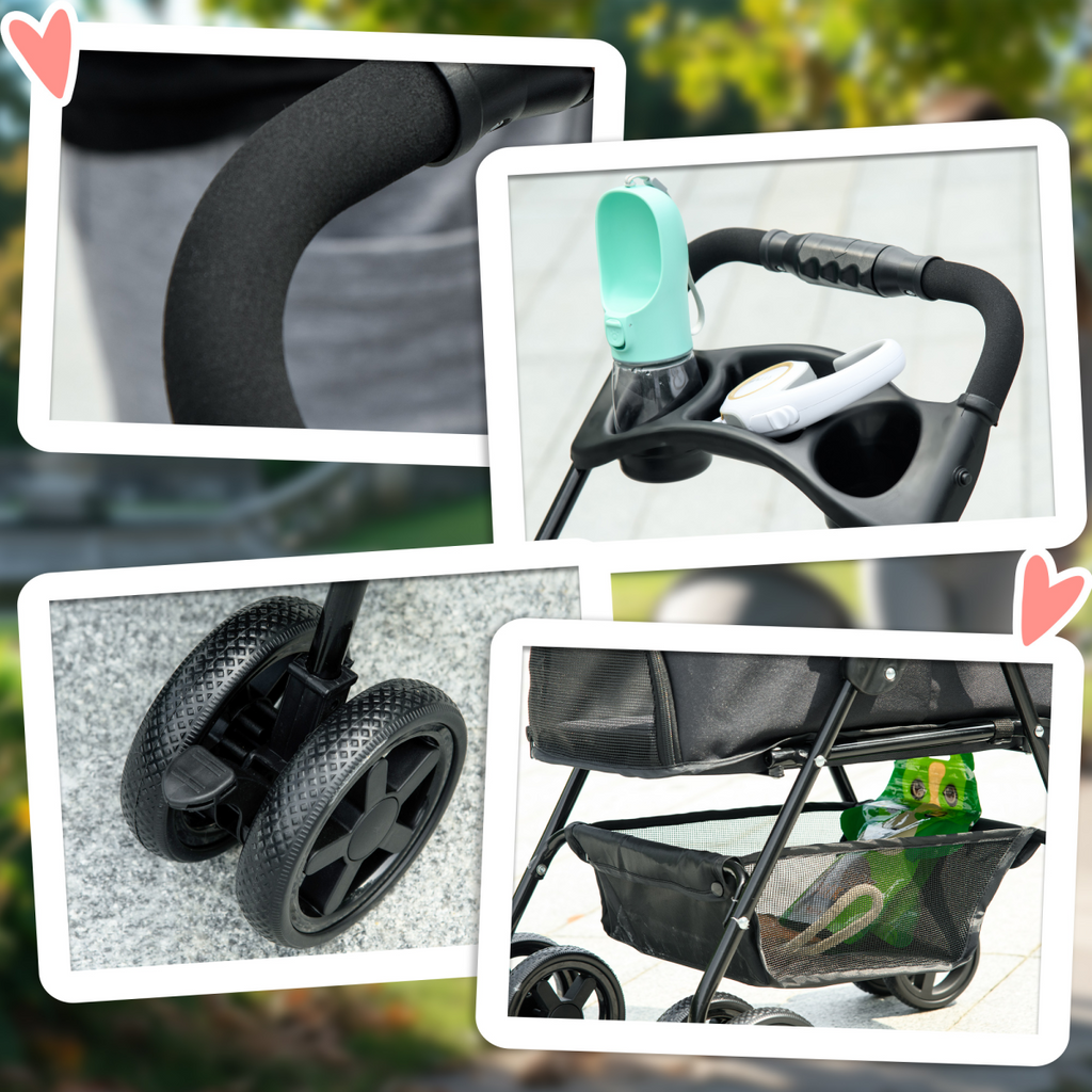 PawHut Foldable Pet Stroller with Brakes, Canopy & Mesh Front - Black