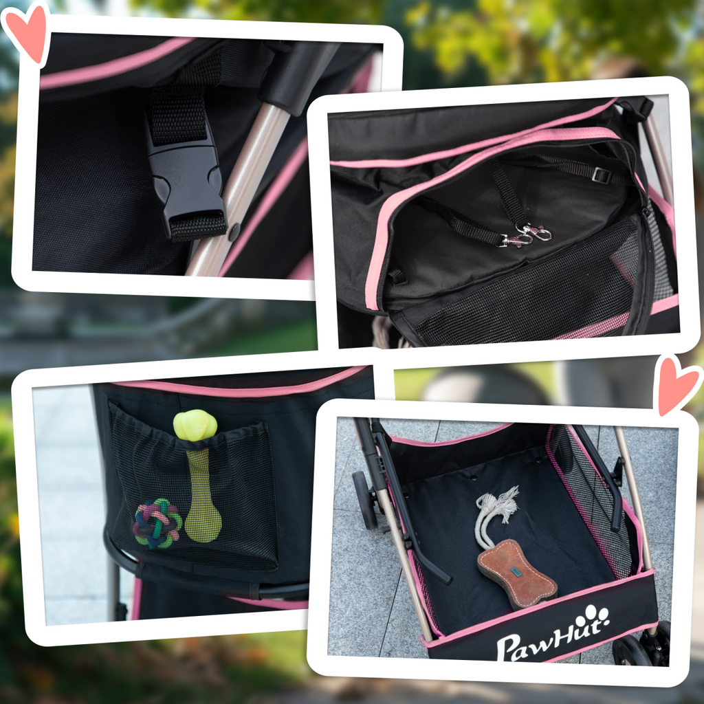 PawHut 3-in-1 Pet Stroller with Detachable Carriage - Pink