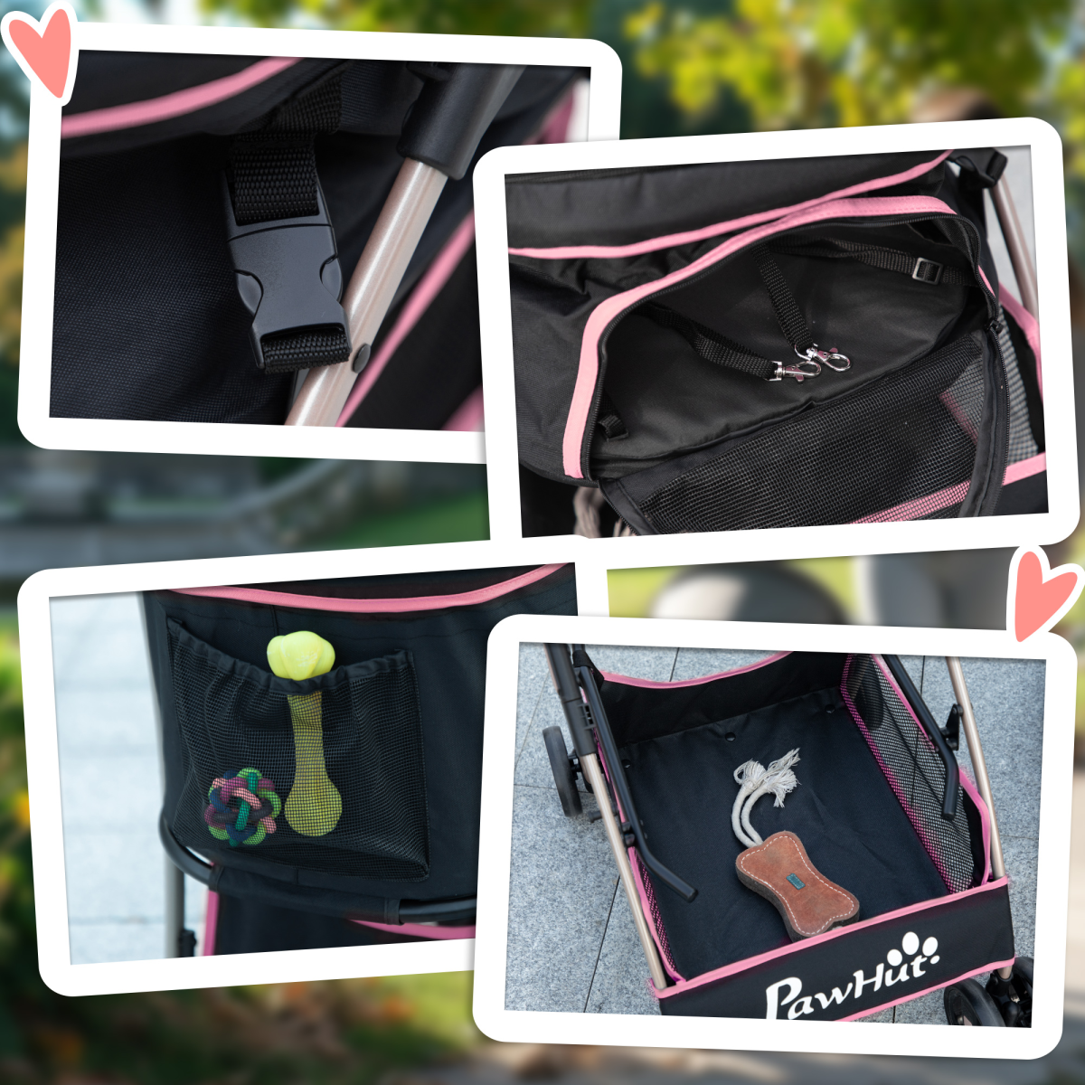PawHut 3-in-1 Pet Stroller with Detachable Carriage - Pink