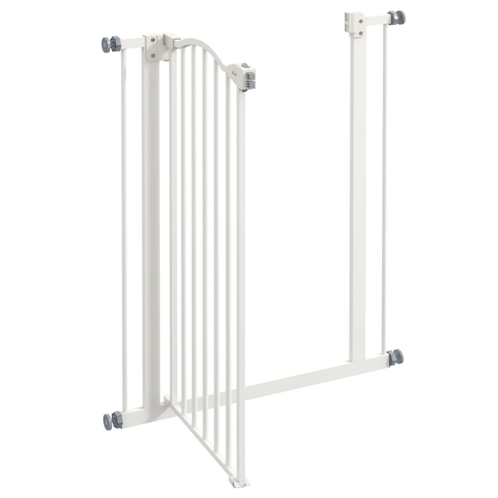 PawHut 74-80cm Adjustable Metal Pet Gate with Auto-Close Door, White