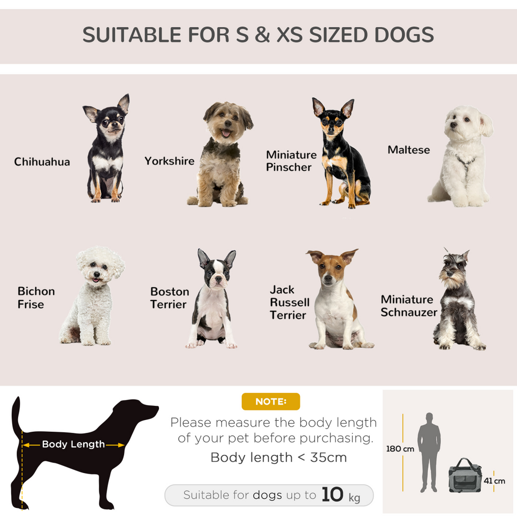 PawHut Folding Pet Carrier Bag House with Cushion, Grey, 60x41x41 cm
