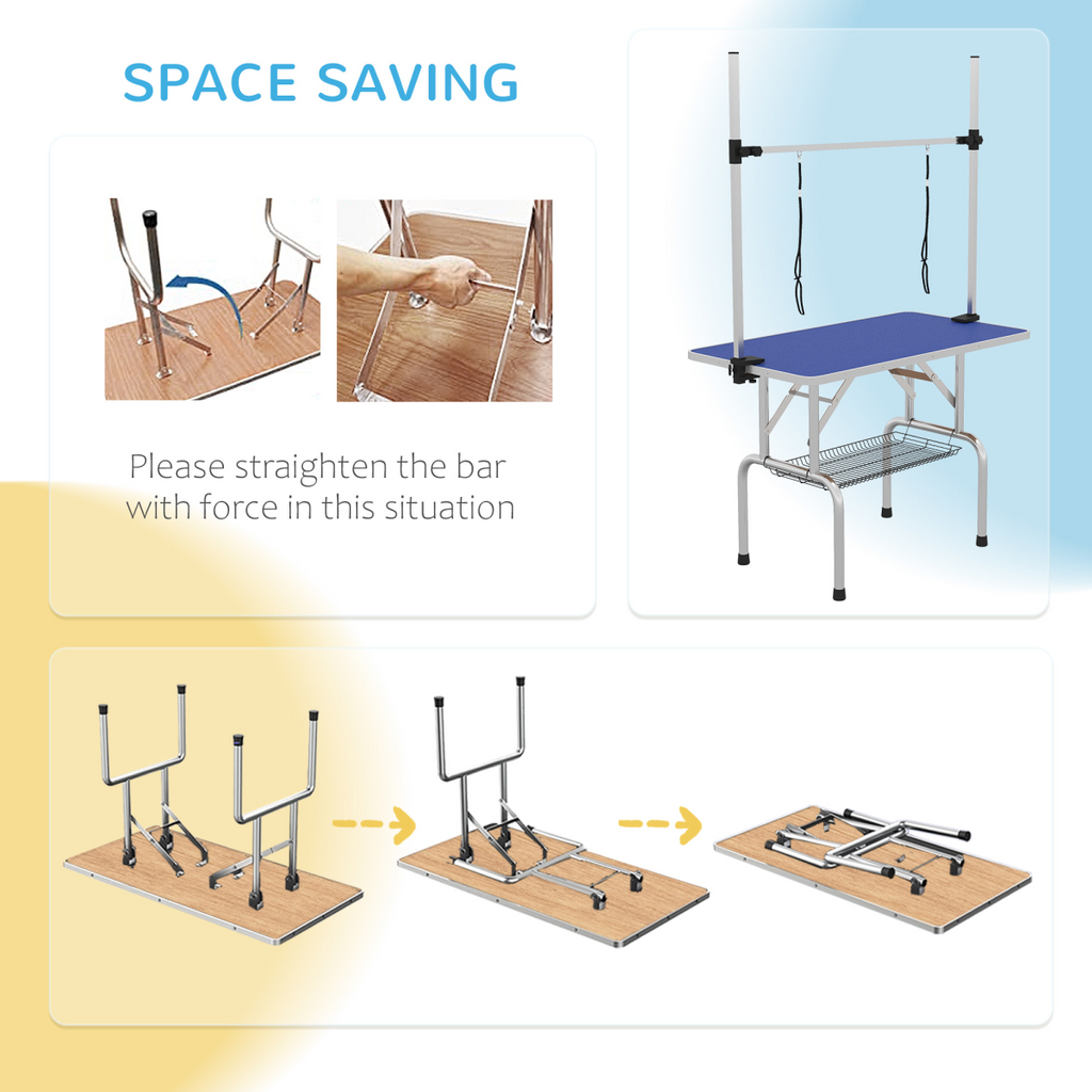 Metal Adjustable Dog Grooming Table with Rubber Top, 2 Safety Slings Pawhut