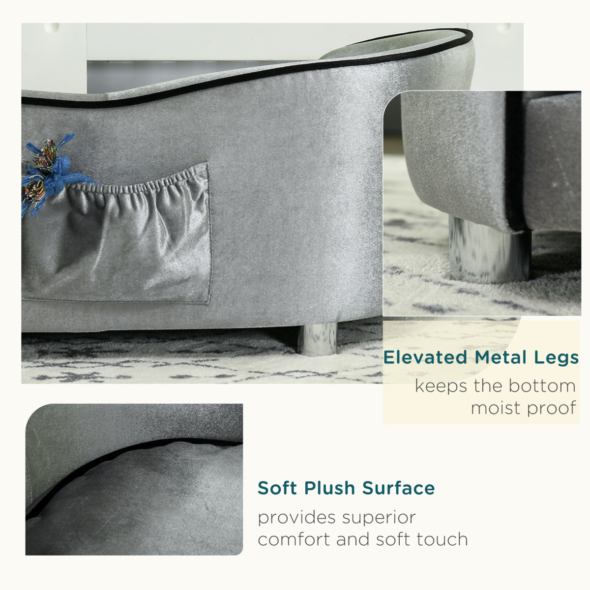 Modern Dog Sofa Bed with Storage Pocket, Removable Cushion, Non-Slip