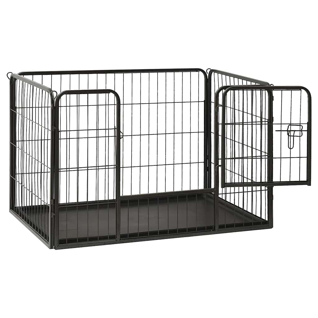 vidaXL Steel Puppy Playpen 91.5x59x61 cm - Indoor/Outdoor, Tray Included