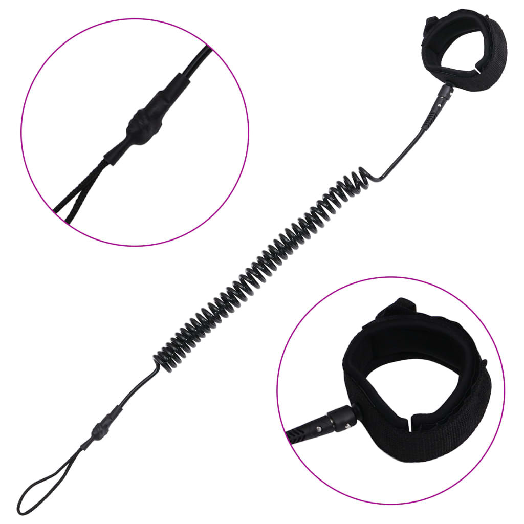 vidaXL SUP Coiled Leash - Black, 10 in - Anti-Tangle & Quick Release