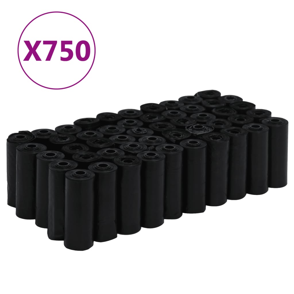 vidaXL 750 Pack Dog Poop Bags, 30x20 cm, Black - Leakproof & Extra Strong