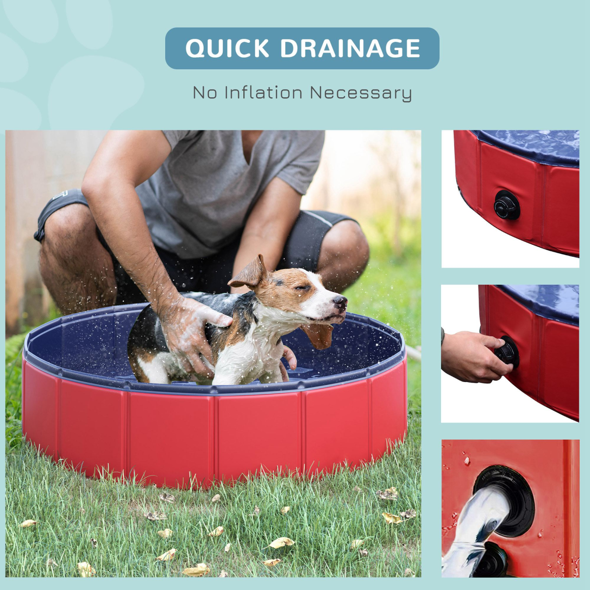 Red Pawhut Foldable Pet Paddling Pool, 80cm Diameter, Indoor/Outdoor