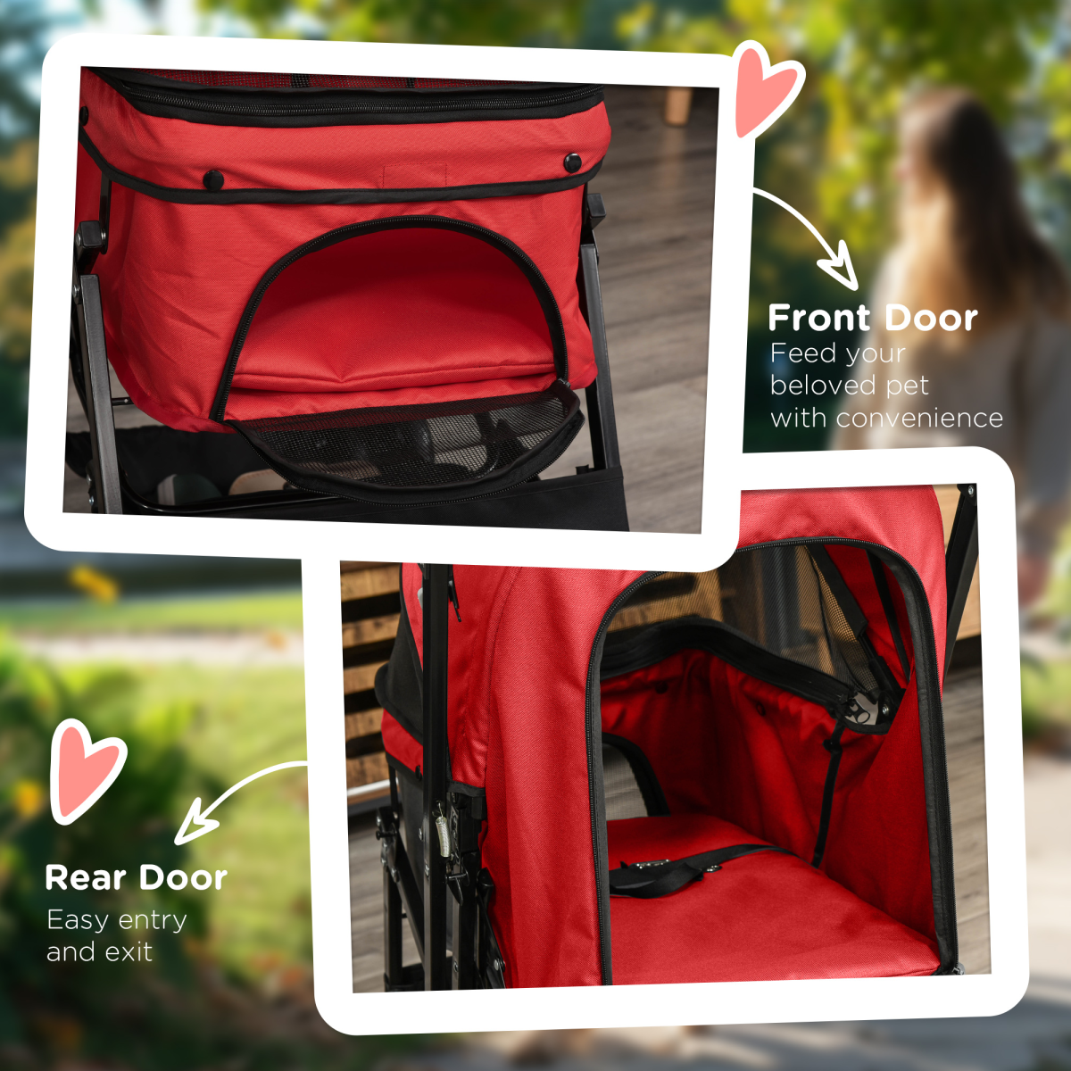 Foldable Four-Wheel Pet Stroller with Reversible Handle, Brakes & Storage