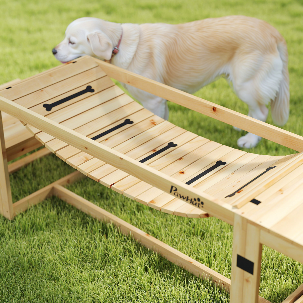 PawHut 3-Piece Wooden Dog Agility Kit: Soft Bridge, Pause Platform & Ladder