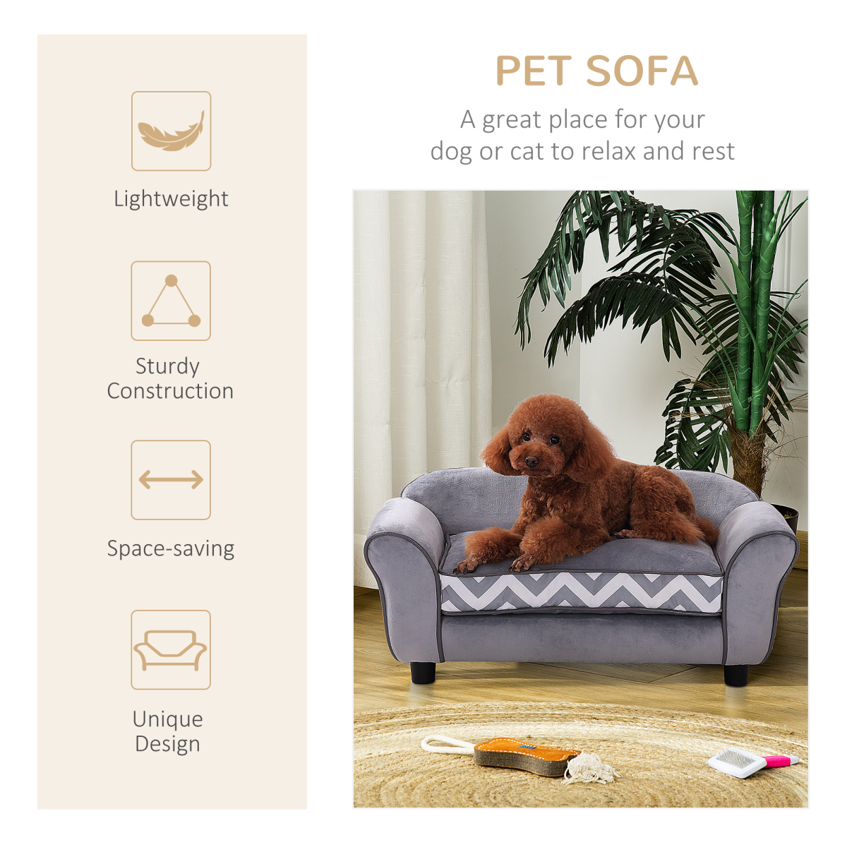 XS Dog Sofa Bed with Removable Cushion - Grey, Plush & Safe