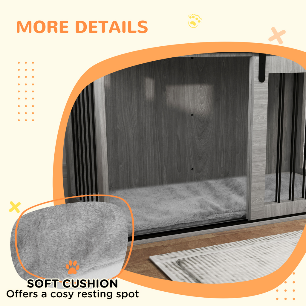 PawHut XL Dog Crate Furniture with Removable Cushion - Grey