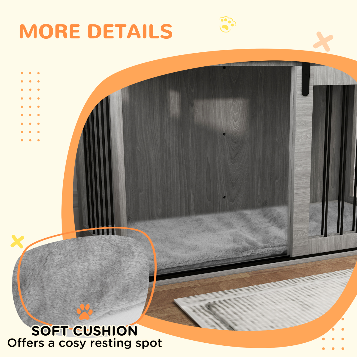 PawHut XL Dog Crate Furniture with Removable Cushion - Grey