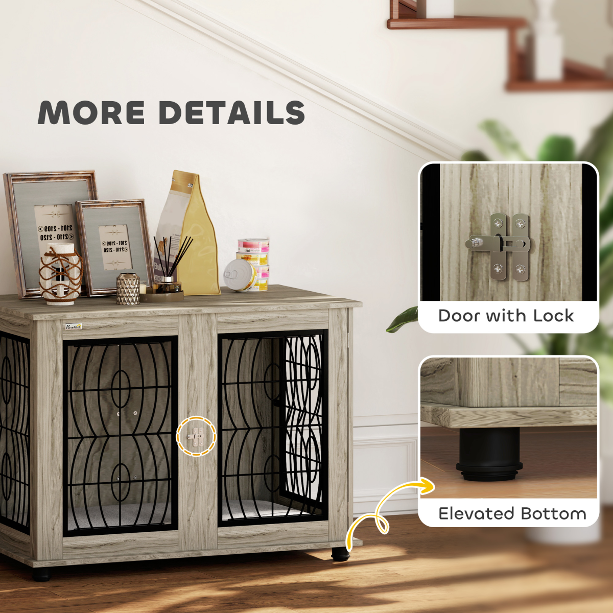 PawHut 37-In Dog Crate End Table Cushioned, Lockable, Ventilated for Large Dogs