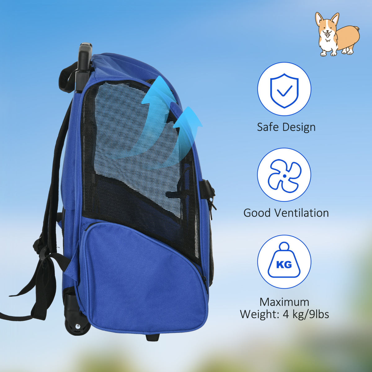2-in-1 Pet Travel Backpack & Trolley Carrier with Telescopic Handle - 4 PU Wheels