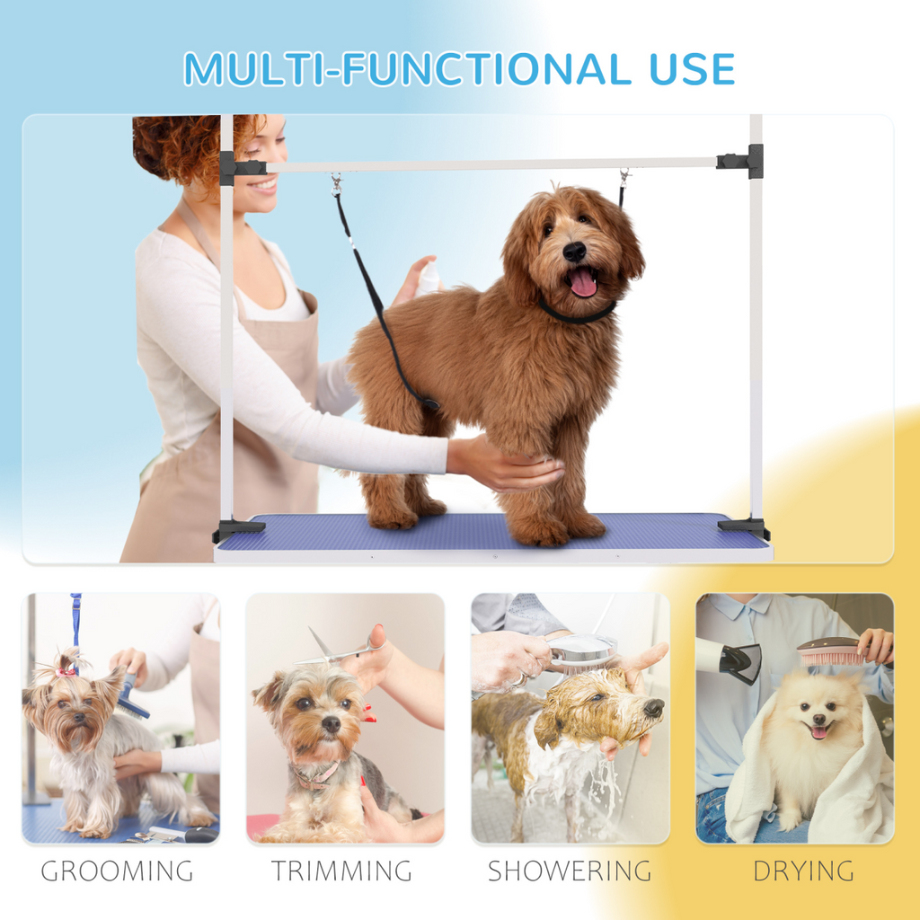 Metal Adjustable Dog Grooming Table with Rubber Top, 2 Safety Slings Pawhut