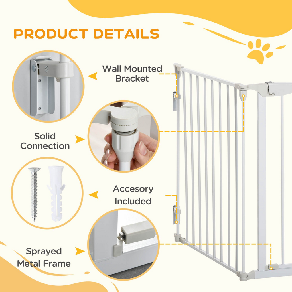 Foldable Pet Safety Gate 3-Panel Playpen with Walk-Through Door, White
