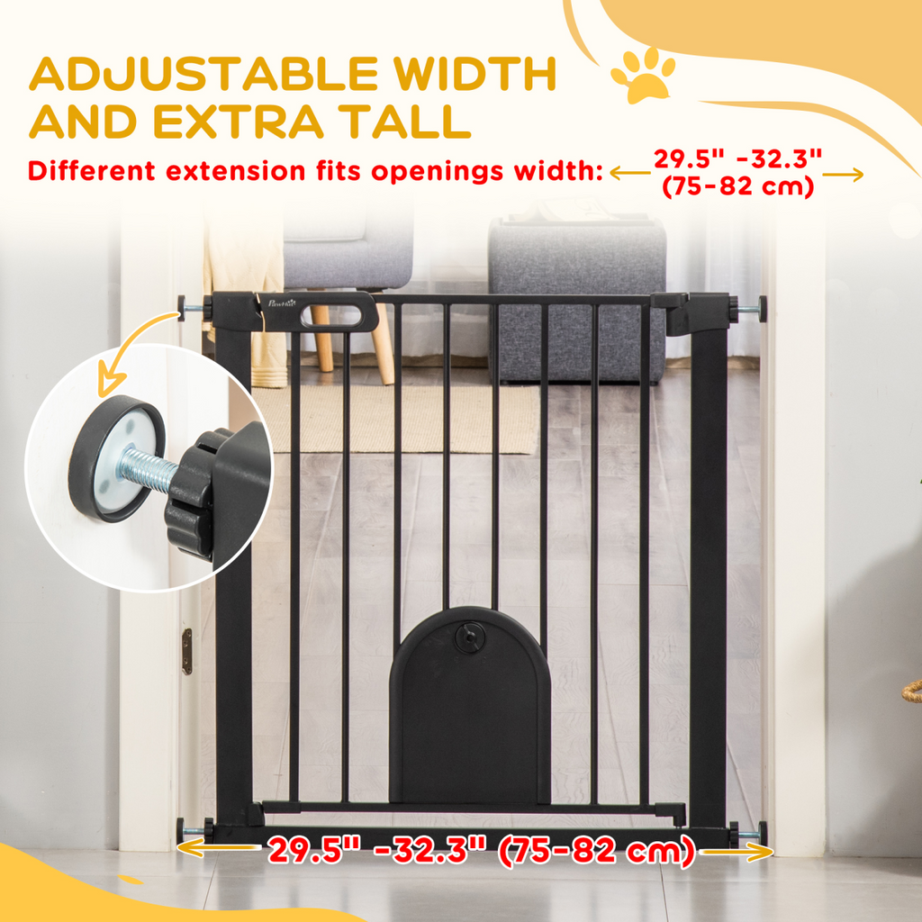 Adjustable 75-82 cm Pet Gate - Stair-Pressure Fit, Auto-Close, Double Lock, Black