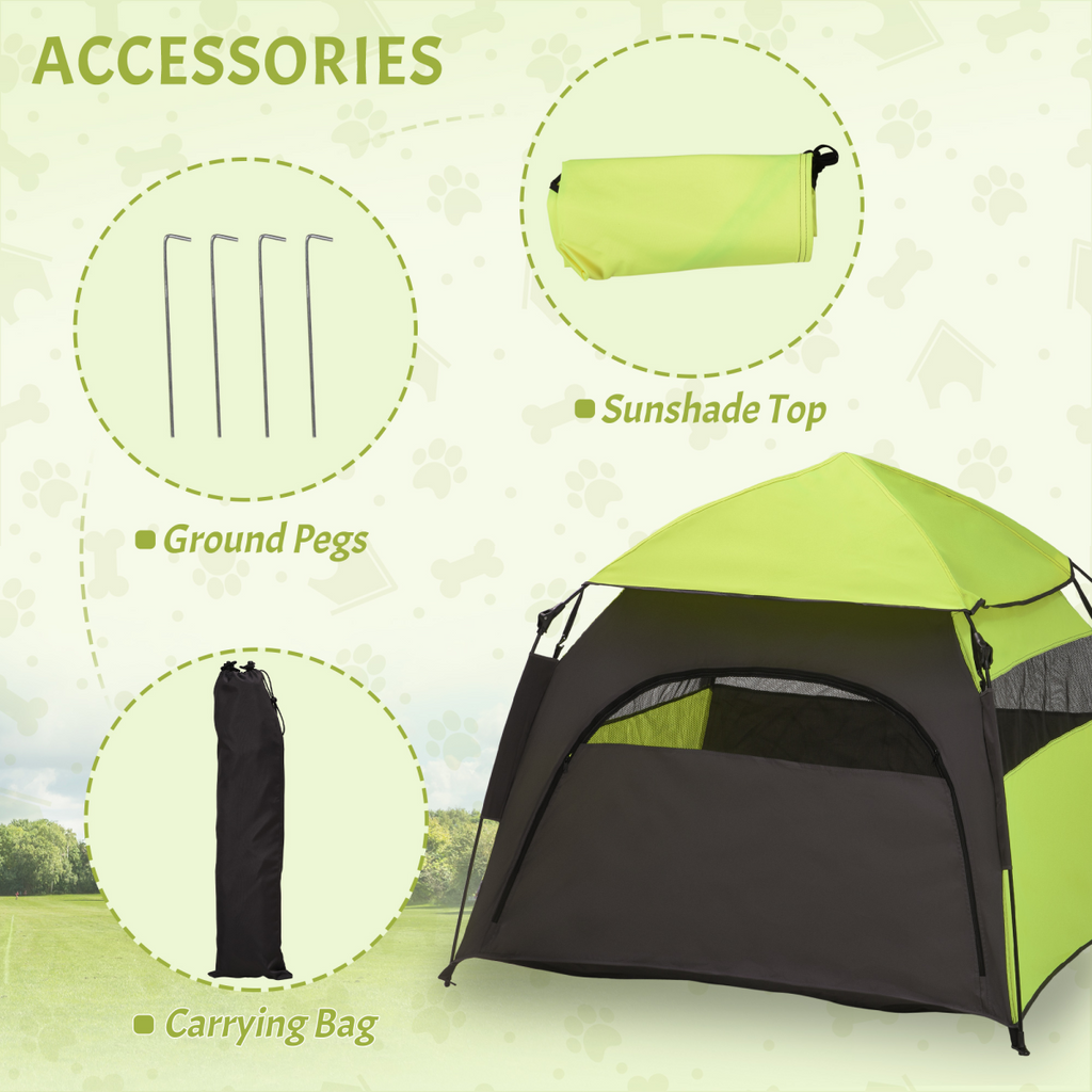 PawHut Foldable Pet Tent - Waterproof Oxford Cloth, Carry Bag, Green