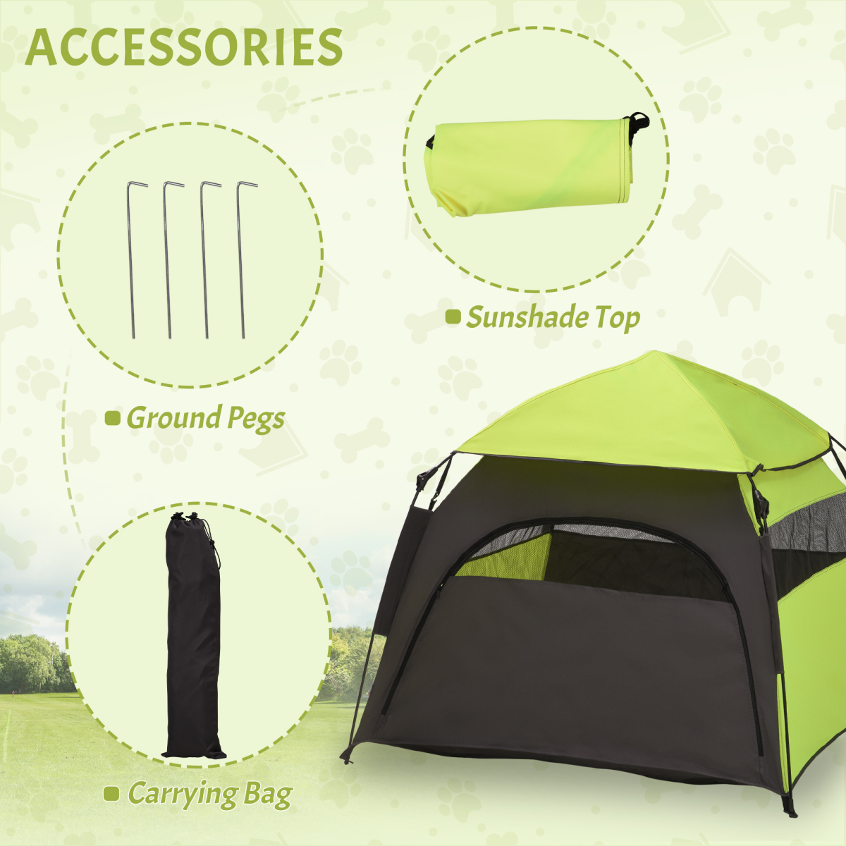PawHut Foldable Pet Tent - Waterproof Oxford Cloth, Carry Bag, Green