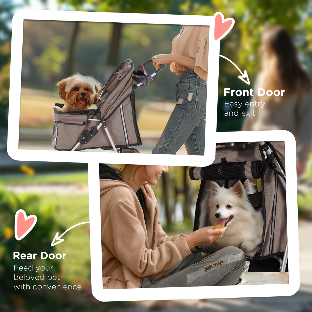 Pawhut 3-Wheel Pet Stroller Carrier for Cats & Puppies, Brown