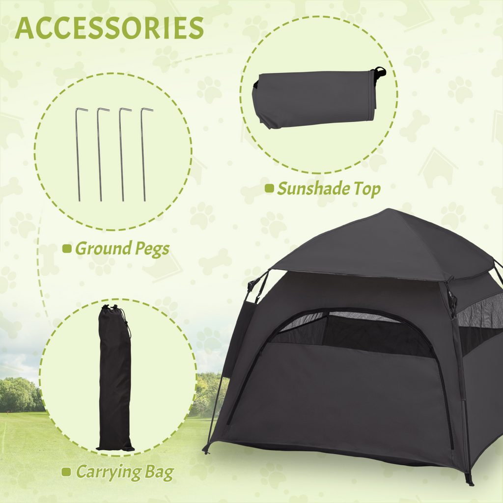 PawHut Foldable Pet Tent with Waterproof Oxford Fabric & Carry Bag - Grey