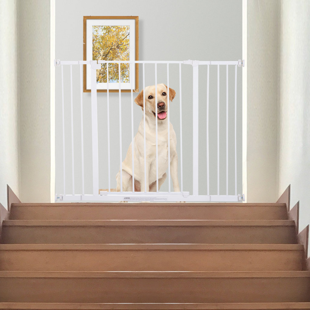 Expandable Pressure-Fit Dog Gate for Stairs - 76-107cm, White