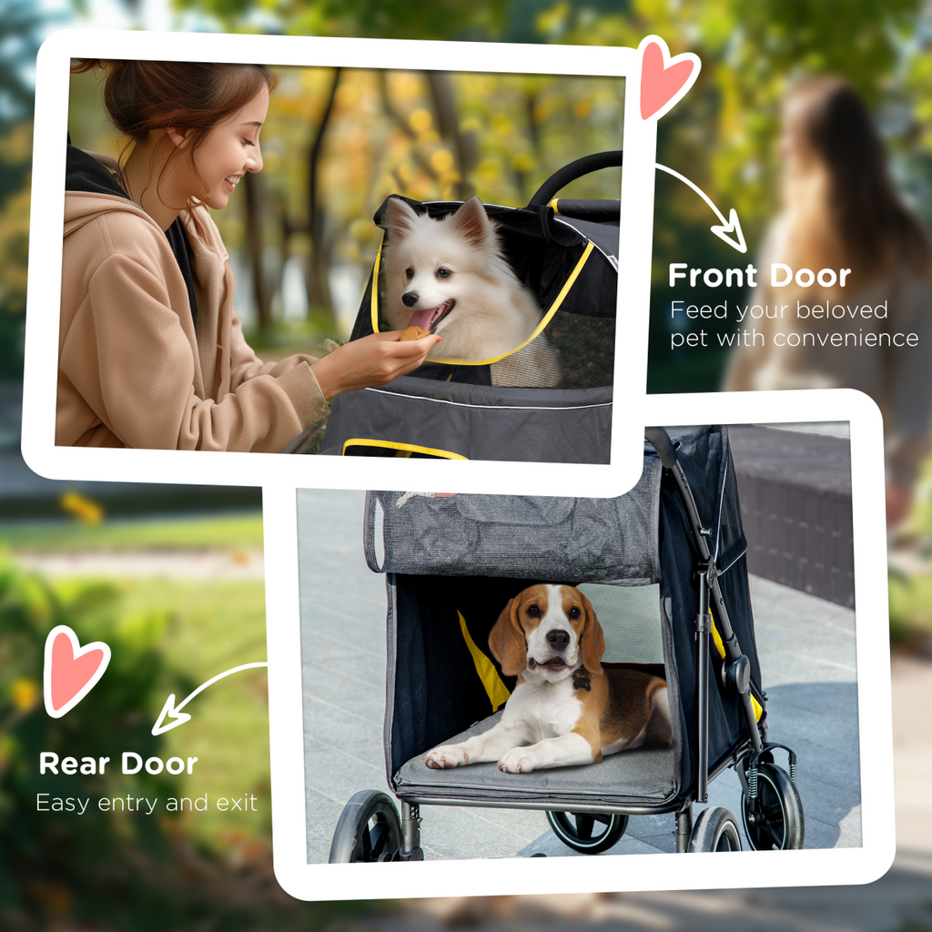 PawHut Foldable Dog Stroller with Universal Wheels & Shock Absorbers - Grey